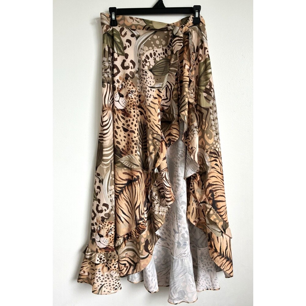 Encantadore Sarong Wrap Skirt Cover Up M Leopard Tiger Animal Print Resort